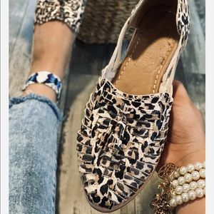 Leather Cultural Huarache Cheetah Flats 8.5